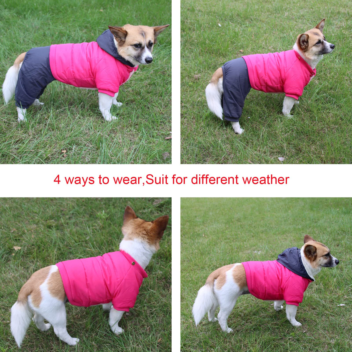 JoyDaog Fleece Lined Dog Coat with Detachable Hood and Detachable Hind Legs,Warm Puppy Jacket in Winter(Pink&Grey XS)