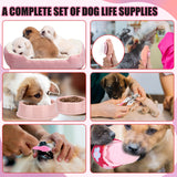 Abbylike 75 Pcs Puppy Supplies Starter Kit for Small Dogs New Puppy Essentials Starter Kit Pink for School Dog Toys Includes Dog Leash, Bowl, Brushes, Water Bottles, Christmas Welcome Home Gift