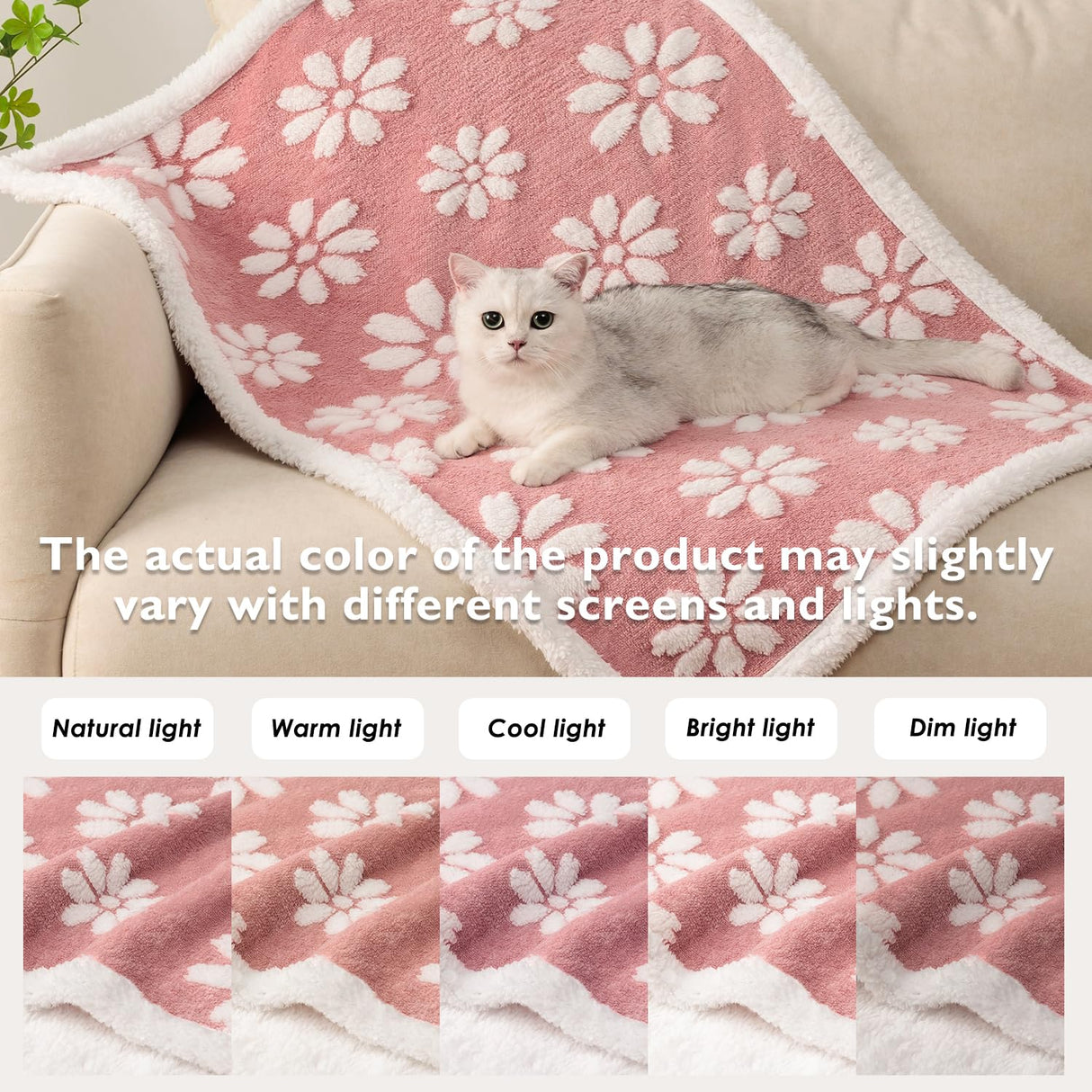 Yaning Waterproof Blanket for Dog Cat or Adult, Cute 3D Textured Flower Dog Blanket for Bed Couch Sofa, Soft Liquid Pee Proof Pet Furniture Protector, 50"x60", Pink
