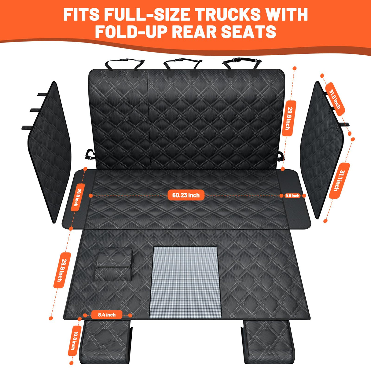 Surfcabin Floor XL Dog Hammock for Truck, Waterproof Trucks Pet Seat Cover with Door Protection, Sturdy Back Seat Extender for Dogs Compatible with Full Size Crew Cab Trucks Like F150, GMC & More