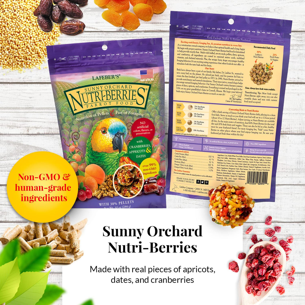 LAFEBER'S Gourmet Nutri-Berries Pet Bird Food Variety Sampler Bundles, Made with Non-GMO and Human-Grade Ingredients, for Parrots, 10 oz. Each (4 Pk Bundle)