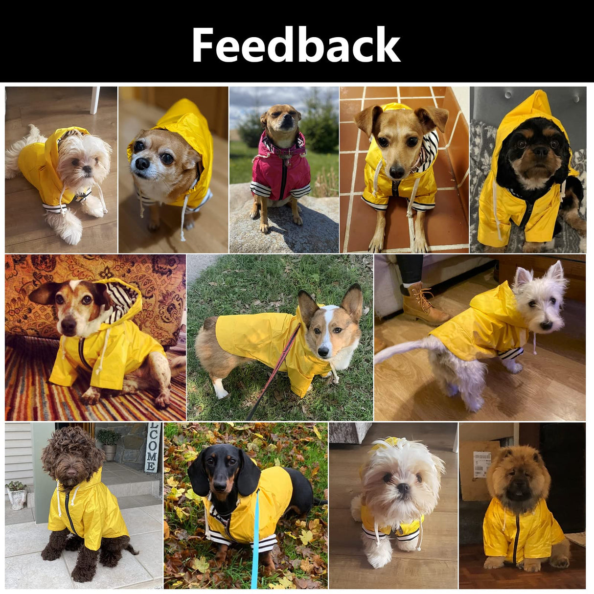 Dog Raincoat rain Jacket Raincoat Dogs Waterproof Small Medium Breeds Zip Closure Storage Pocket Harness Hole Yellow L