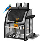 SUERTREE Bird Carrier Bag with Indestructible Stainless Steel Mesh, Bird Travel Cage with Stand, Easy to Clean Backpack for Parrot, Portable Bird Travel Bag, Grey