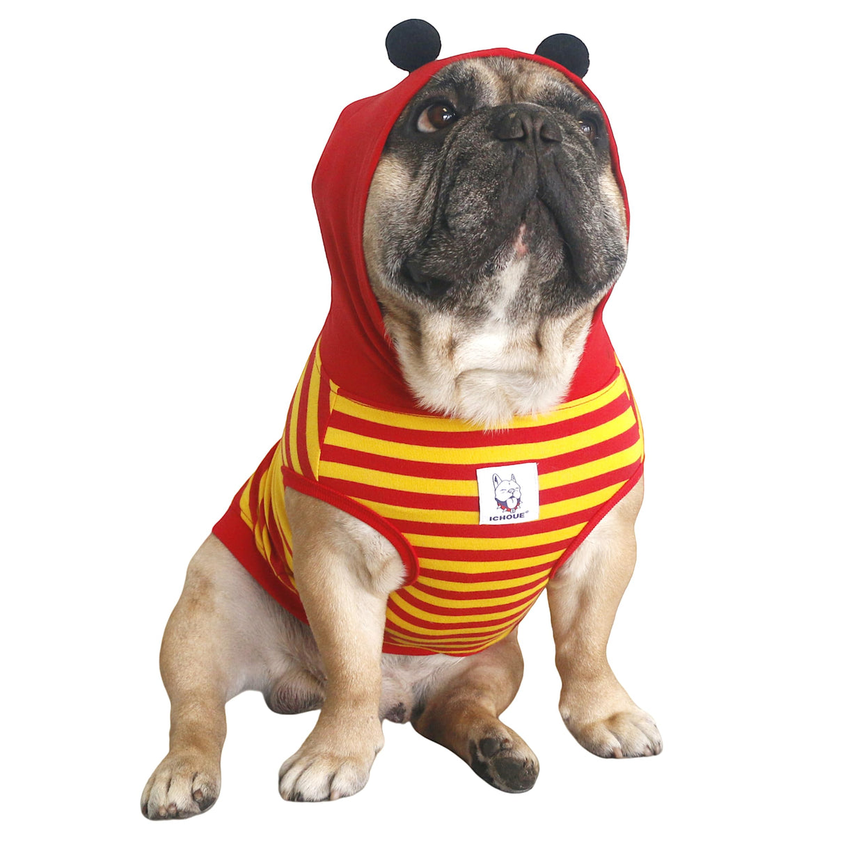 iChoue French Bulldog Bee Honeybee Bumblebee Caterpillar Insect Halloween Costumes Hoodies Sleeveless Clothes Outfits Cosplay Shirts for Dogs Frenchie Pug Boston - Red Yellow, Medium