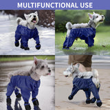 Waterproof Dogs Boots Anti Slip with Reflective Straps, Pets Boots with Suspenders for Snow and Rain Days Small to Medium Dogs, One-Piece Design Paw Protectors for Walking Grassland, Blue (L)