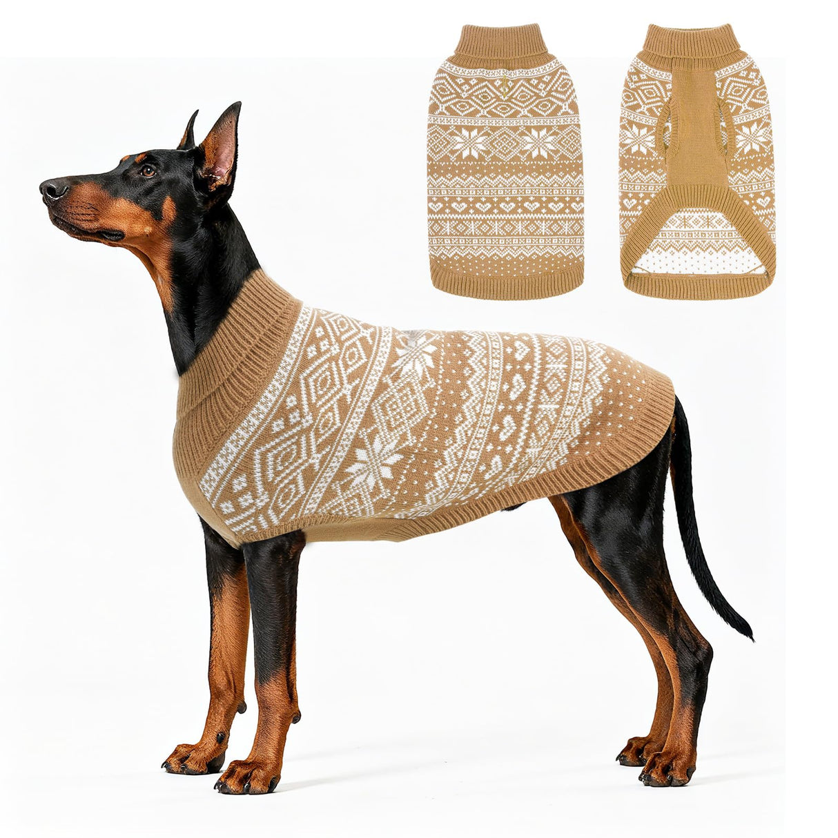 HOMIMP Dog Sweater Argyle - Warm Winter Clothes Puppy Soft Coat, Ugly Dog Sweater for Small Medium and Large Dogs, Pet Clothing Boy Girl, Cream 2XL