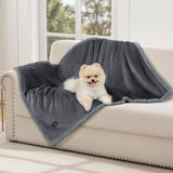 Luciphia Waterproof Bed Blanket Washable, Soft Sherpa Fleece Puppy Reversible Throw Blankets for Medium Large Dog Cat, Furniture Cover Protector Couch from Liquid Pee and Pet Fur, Light Grey,85" x 57"