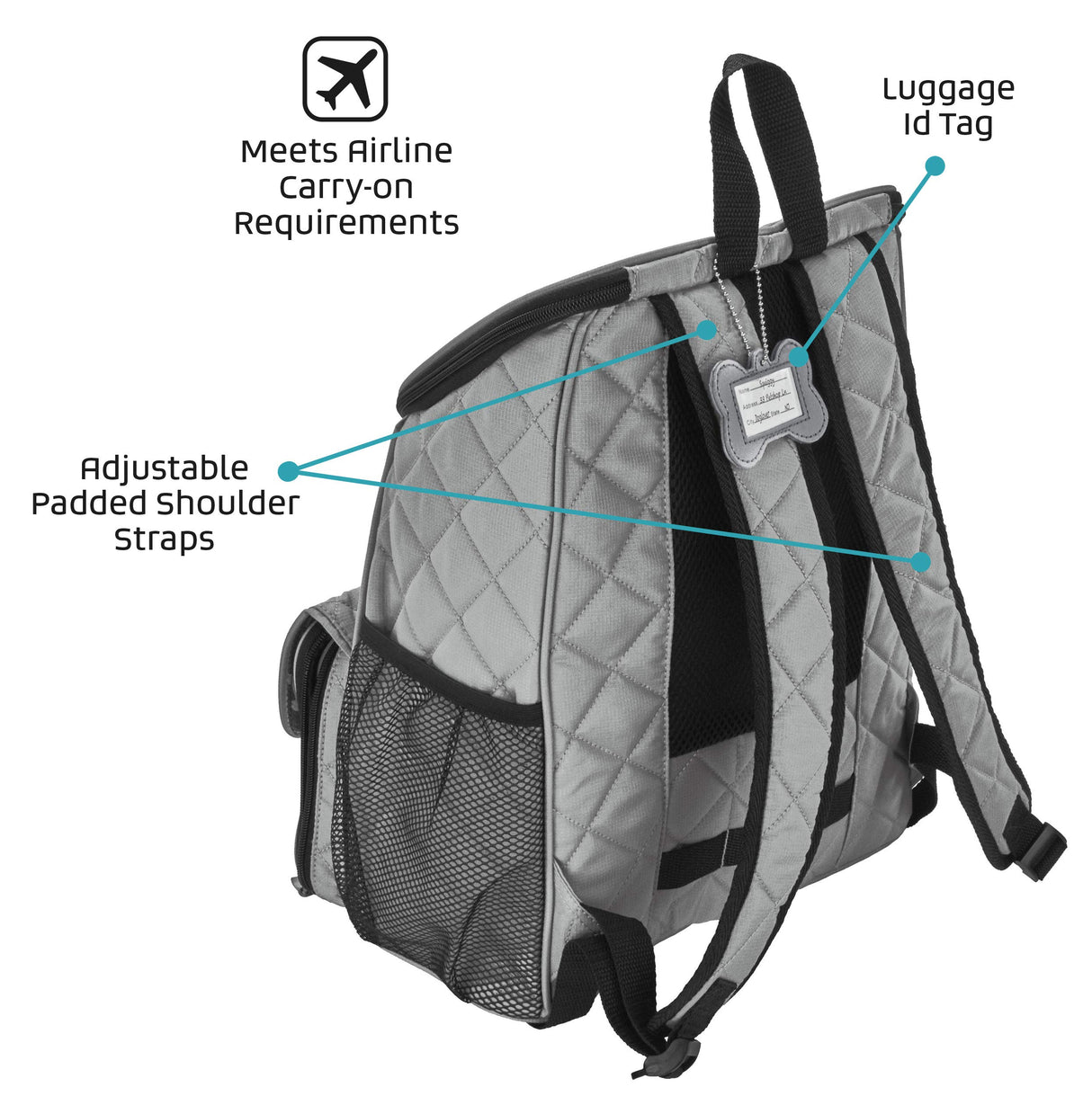 Mobile Dog Gear, Dog Travel Bag, Deluxe Quilted Weekender Backpack, Includes Lined Food Carriers and 2 Collapsible Dog Bowl, Gray