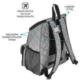 Mobile Dog Gear, Dog Travel Bag, Deluxe Quilted Weekender Backpack, Includes Lined Food Carriers and 2 Collapsible Dog Bowl, Gray