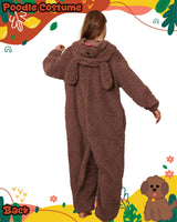 Hrxcrzco Unisex Poodle Dog Onesie Pajamas Cute Puppy Dog Costume Adult Halloween Animal Cosplay Costume Sleepwear Homewear, Dark Brown L