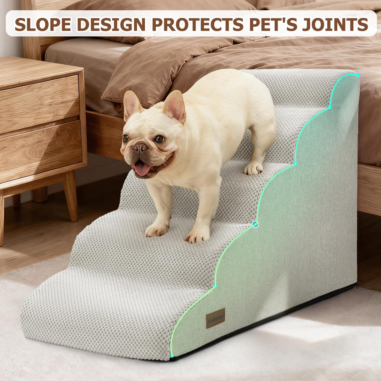 Aodisman Dog Stairs for Bed 22.4”H,5-Step Dog Ramp for Small Dogs & Cats,Pet Steps for Dogs to get on High Bed, Indoor Anti-Slip Pet Stairs for Old Cats and Puppy,Light Grey