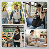 Dog Sling Carrier for Small Dogs with Bottom Support, Adjustable Pet Front Dog Carrier-Padded Straps Reducing Back Neck Pain, Anti-Anxiety Backpack for Travel Hiking Camping, Hands Free (Black,S)