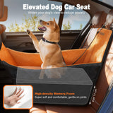 Tivray Elevated Dog Car Seat, Dog Booster Car Seats for Small & Medium Breeds Up to 35lbs, Fully Detachable and Washable, Memory Foam Pet Carseat with 2 Storage Pockets & 3 Safety Belts, Black + Brown