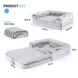 ZOMISIA Human Dog Bed for Adult, 2 in 1 Foldable Giant Dog Bed for People Fits Pet Families, Egg Foam Supportive Mat, Waterproof Liner, Faux Fur Human Size Pet Bed with Blanket, 71"x43"x10", Grey