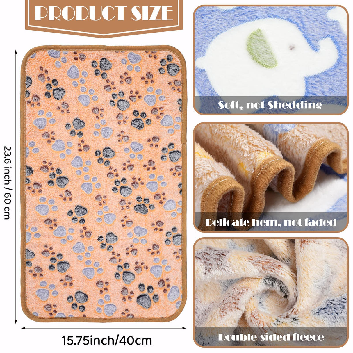 Tatuo 12 Pieces 16 x 24 Inch Dog Blanket Super Soft Warm Cat Sleep Mat Pet Kitten Doggy Fluffy Fleece Blankets with Cute Dog Paw Bone Star Elephant Patterns Printed Fluffy Blanket for Small Cat Puppy