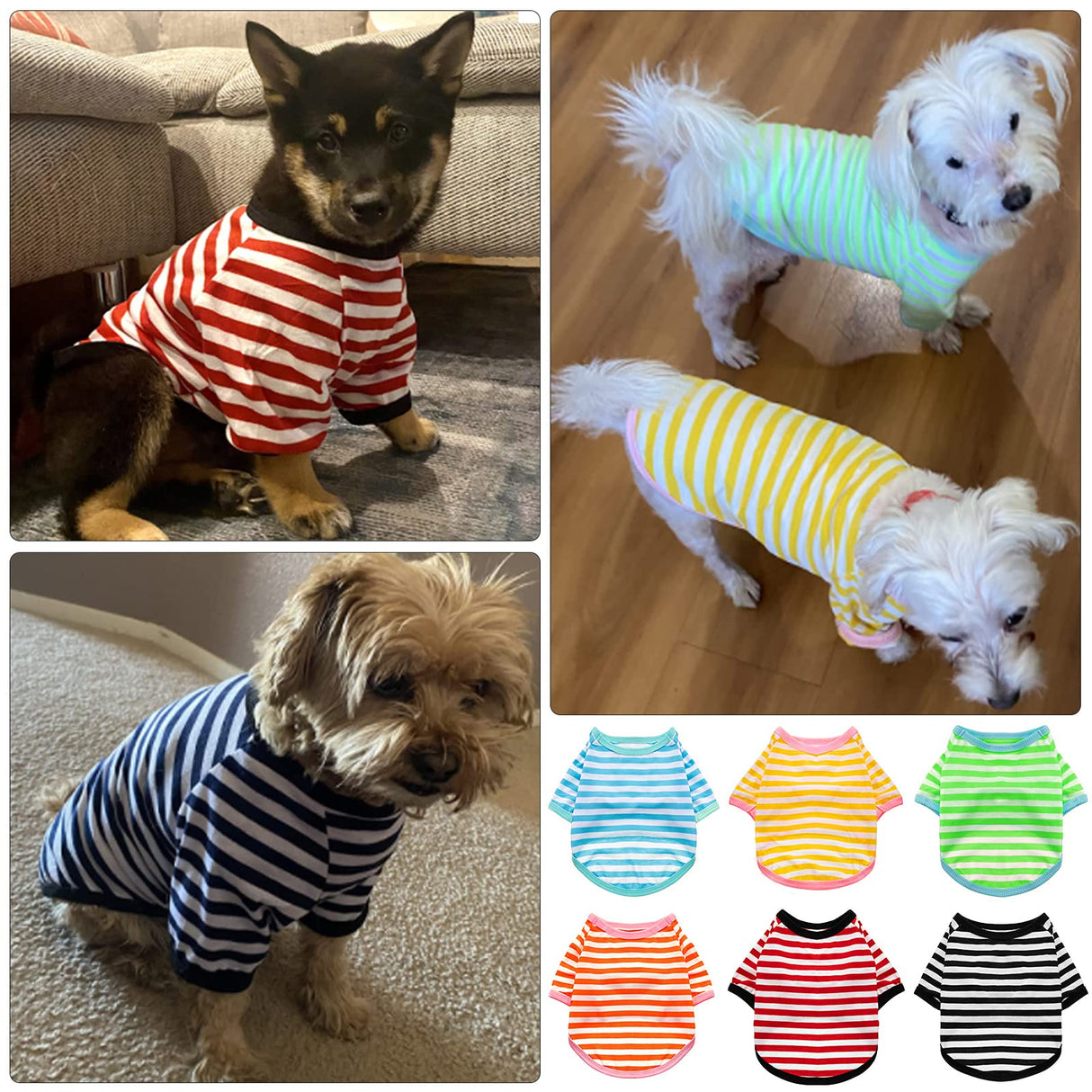 Geyoga 6 Pieces Dog T-Shirt Striped Cotton Breathable Spring Pet Apparel Colorful Soft Puppy Sweatshirt Clothes for Small to Medium Dogs Puppy(Light Color,M)