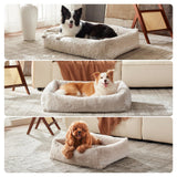 JOEJOY Dog Bed for Small Medium Dogs, Removable Washable Cover Orthopedic Soft Faux Rabbit Fur Pet Bed, Anti-Slip Fluffy Plush Puppy Bed, 25"x21"x7", Leopard Print, Beige