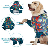 LovinPet Dog Pajamas: Lightweight Onesie, Large Dog Pjs, Reflective Stripe, Super Dinos Navy Print, Surgical Recovery Clothes /3XL