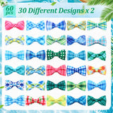 Silkfly 60 Pcs Summer Plaid Dog Collar Bow Ties Bulk Dog Bowtie Holiday Pet Accessories Puppy Bows Detachable Collar Charms for Small Medium Large Pets Cat Grooming Supplies Costume
