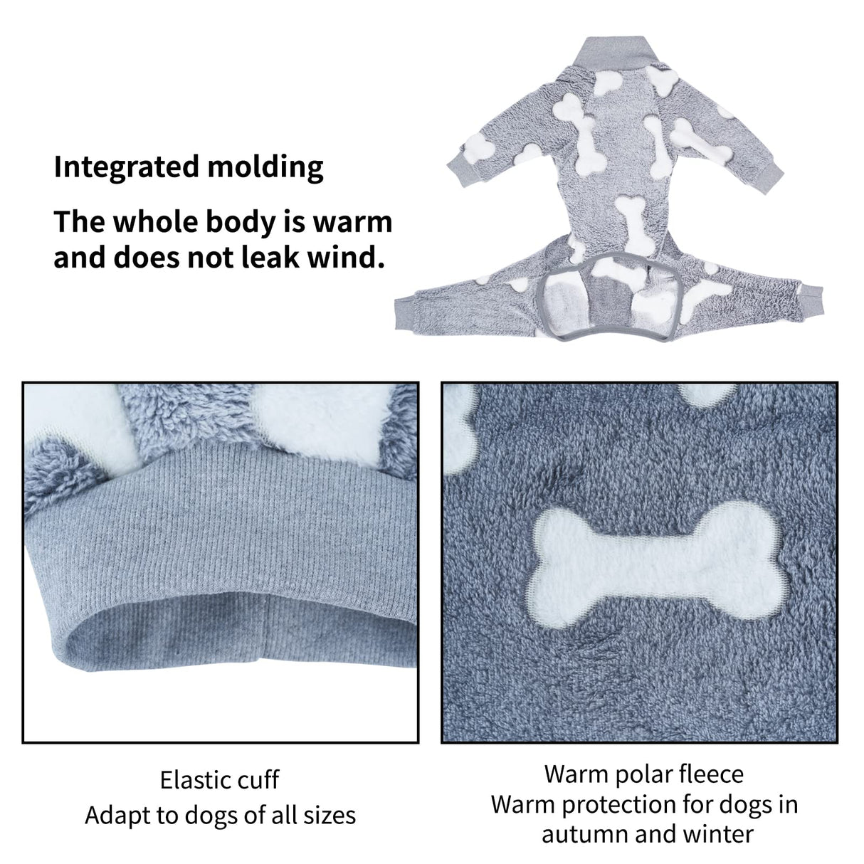 Dog Fleece Pajamas Large Dog 4 Legs Winter Clothes for Dog Fit Warm Jumpsuit for Dogs (Gray, XXL)