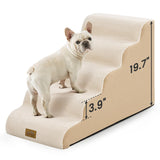 COZY KISS Dog Stairs for Small Dogs 19.7"H, 5-Step Sturdy Foam Dog Steps for Couch, Bed or Sofa, Curved Pet Stairs for Puppy and Older Cat, Doggie Ladder with Washable Cover, 15.7x33x19.7 inch, Beige