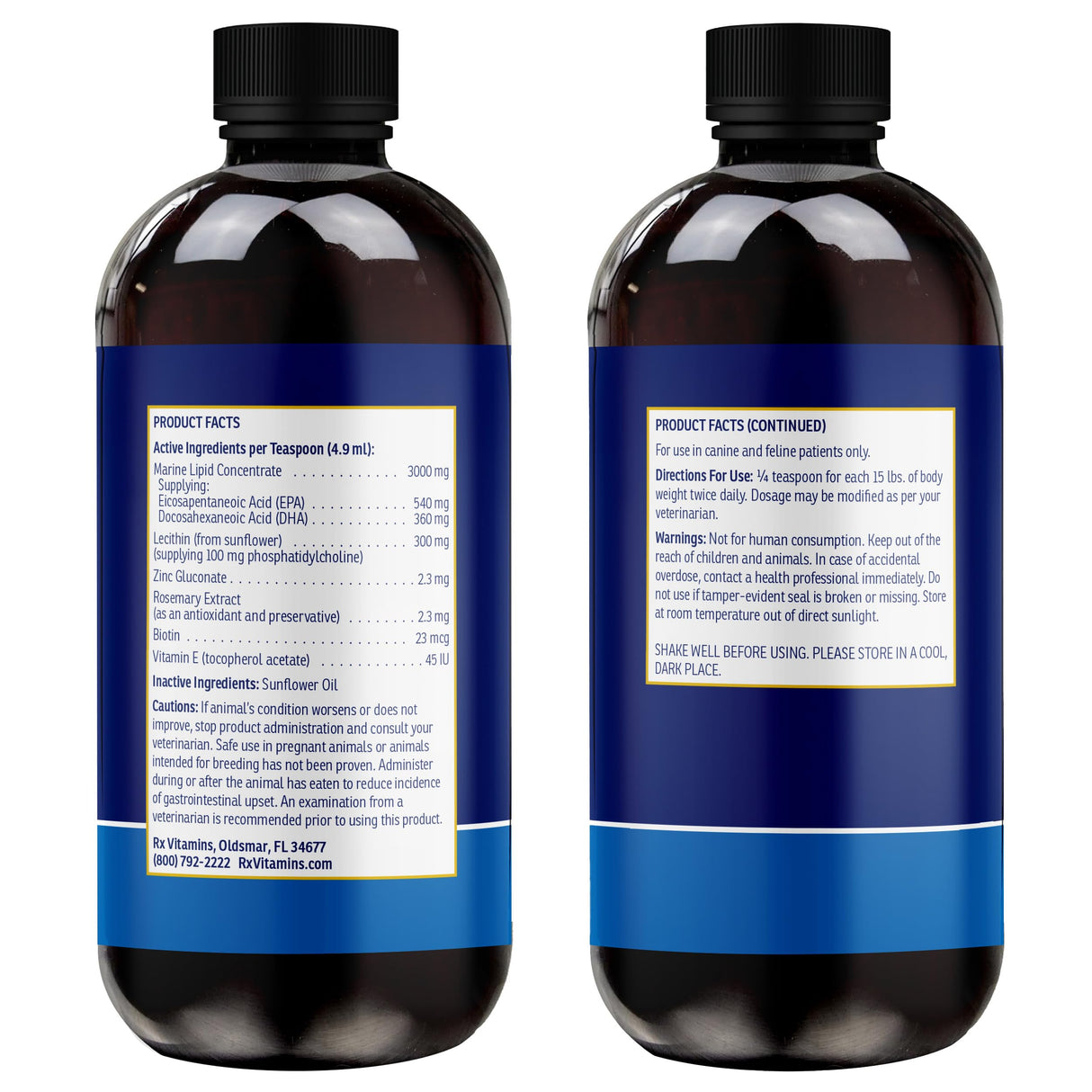 Rx Vitamins Ultra EFA Omega 3 Fish Oil for Dogs & Cats - Promotes Heart, Brain, and Joint Health with Vitamin E, Biotin, and Zinc - Liquid Fish Oil for Itch Relief, Dog Shedding, Coat Health - 8 oz