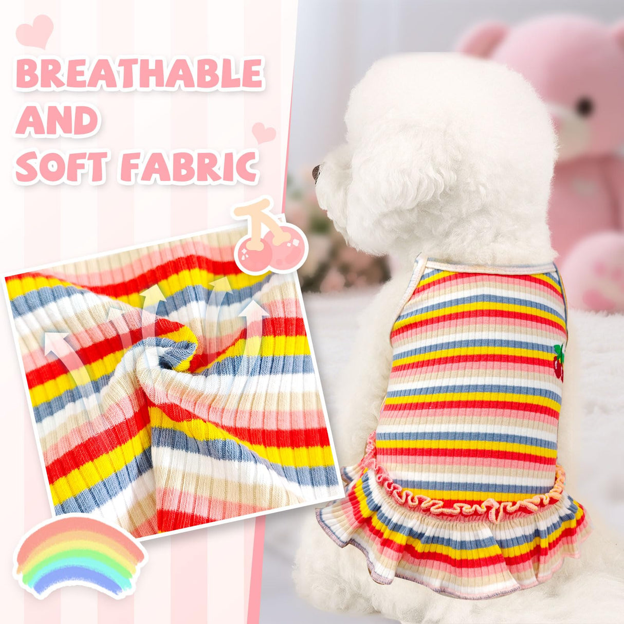 XGDMEIL Cute Small Dog Dress Girl Female Dog Clothes Spring Summer Pet Puppy Cats Striped Dress Outfits for Shih Tzu Yorkies Chihuahua Maltese(4 Pcs,X-Large)
