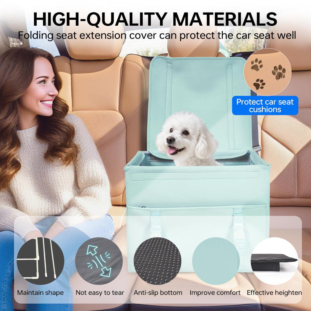 Dog Booster Car Seat with Washable Removable Cover for Small Dogs up to 13 lbs,Fits Car Truck SUV,(Green).
