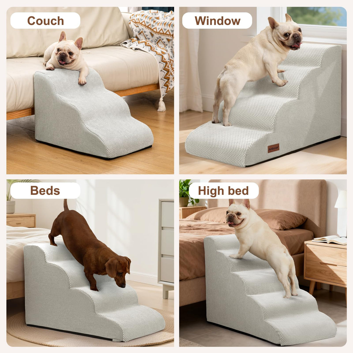 Aodisman Dog Stairs for Bed 22.4”H,5-Step Dog Ramp for Small Dogs & Cats,Pet Steps for Dogs to get on High Bed, Indoor Anti-Slip Pet Stairs for Old Cats and Puppy,Light Grey