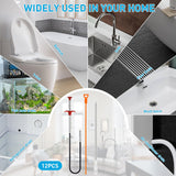 Drain Snake 12 Set: 25inch Snake Drain Hair Removal Tool(1PCS), 59inch Cleaning Brush(2PCs), 25inch Drain Clog Remover(6PCS), 18inch Sink Drain Brush(3PCS) For Bath Tub, Toilet, Kitchen Sink, Sewer