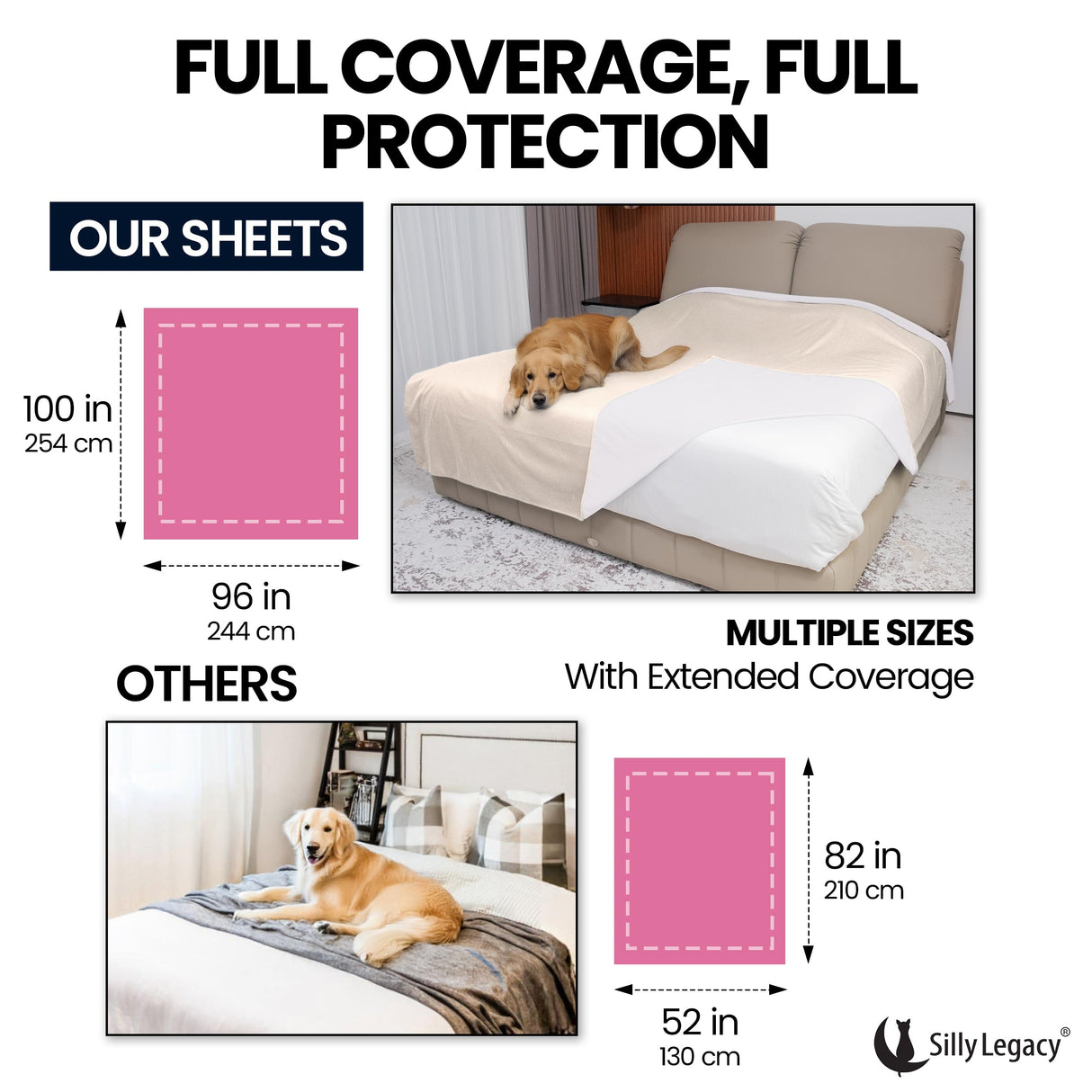 SILLY LEGACY Thin Reversible Waterproof Protective Cover or Liner for Bed or Couch, for Dogs and Cats, Babies; Incontinence, Dirt, Drool (King Size, 100 x 96 inch) (Beige)