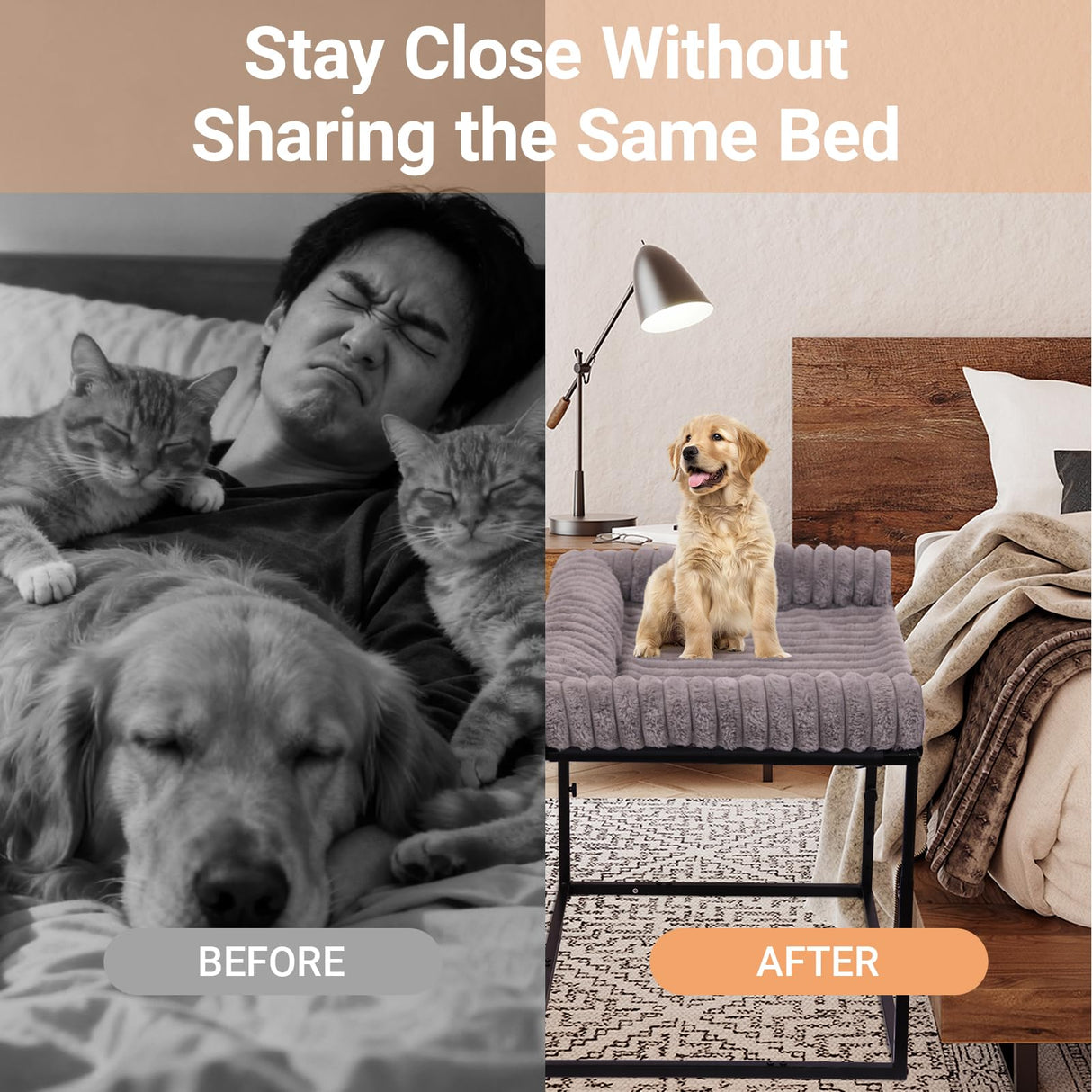 Large Bedside Dog Bed for Medium & Large Dogs, Height Adjustable Cosleeper Next to Human Bed, Elevated Sturdy Frame with Washable Cushion for Heavy Dogs