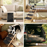 Luciphia Wooden Dog Stairs for Small Dogs 2-in-1 Foldable Dog Steps for Beds Cars Couch Anti-Slip Pet Ramp with 4 Steps Indoor Pet Stairs for Medium Large Older Pets Cats up to 220lbs