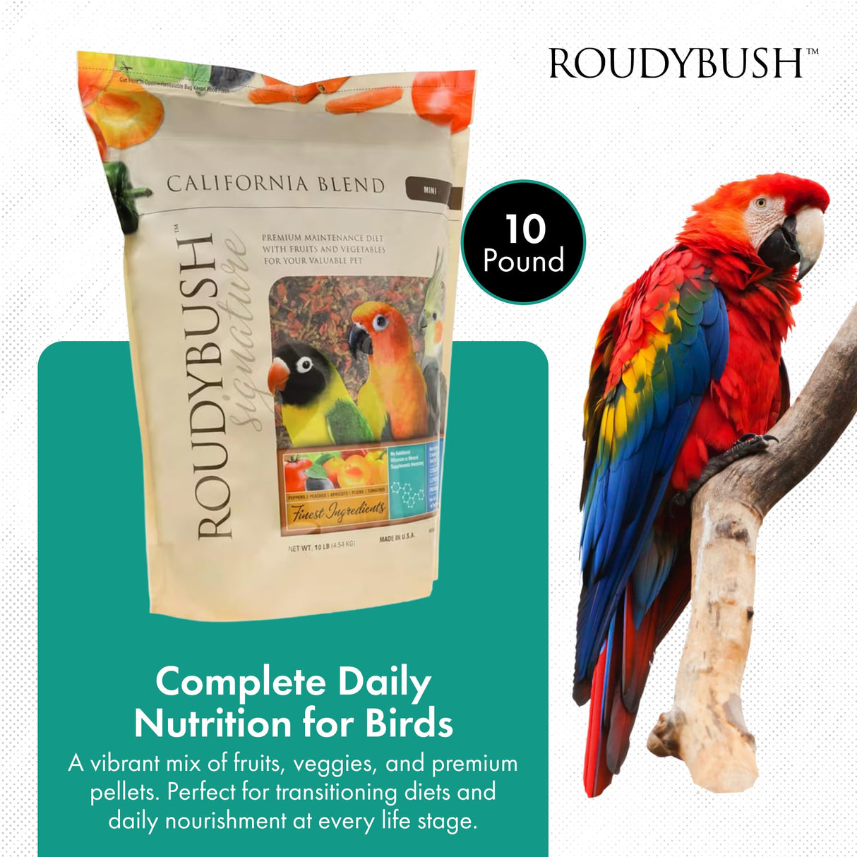 RoudyBush California Blend Bird Food, Mini, 10-Pound (210MICB), B113