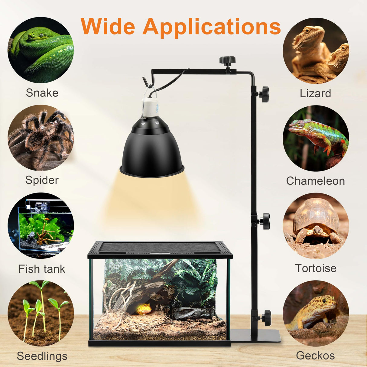 Simple Deluxe Reptile Light Stand Adjustable 15-36.6 inch Floor Lamp Holder, Metal Bracket for Reptile Tank & Terrarium Heating Light