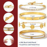 SEADAY 18K Gold Plated Stackable Bangles Bracelets for Women - 4 Pcs Gold Bracelet Set Trendy Stainless Steel Fashion Accessories, Dainty Stacked Jewelry Set Gift for Daily Wear Five Leaf Clover