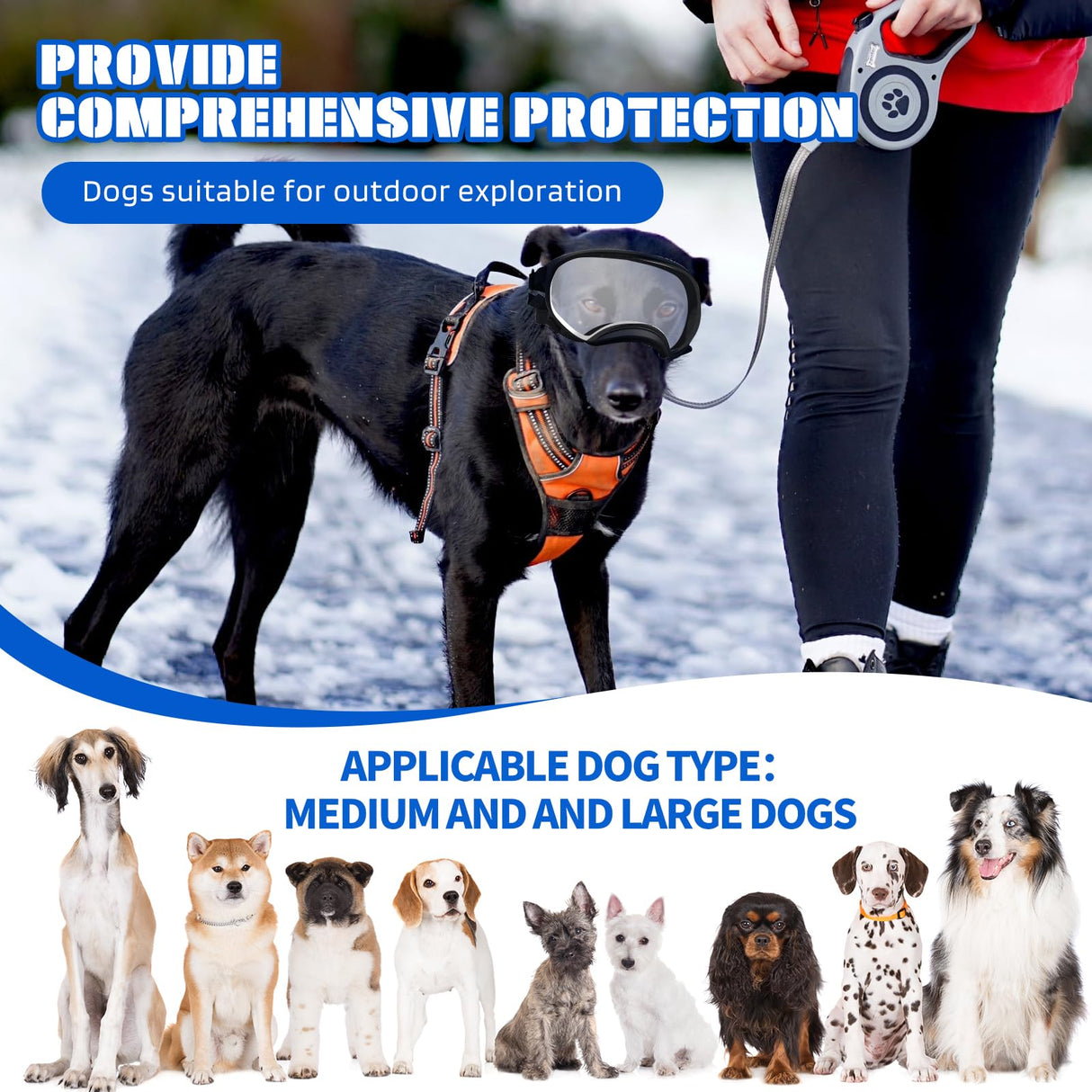 Pacify Dog Goggles for Large Dogs, UV Protection Dog Sunglasses with Adjustable Strap for Medium Large Dog Pet Glasses (Clear)