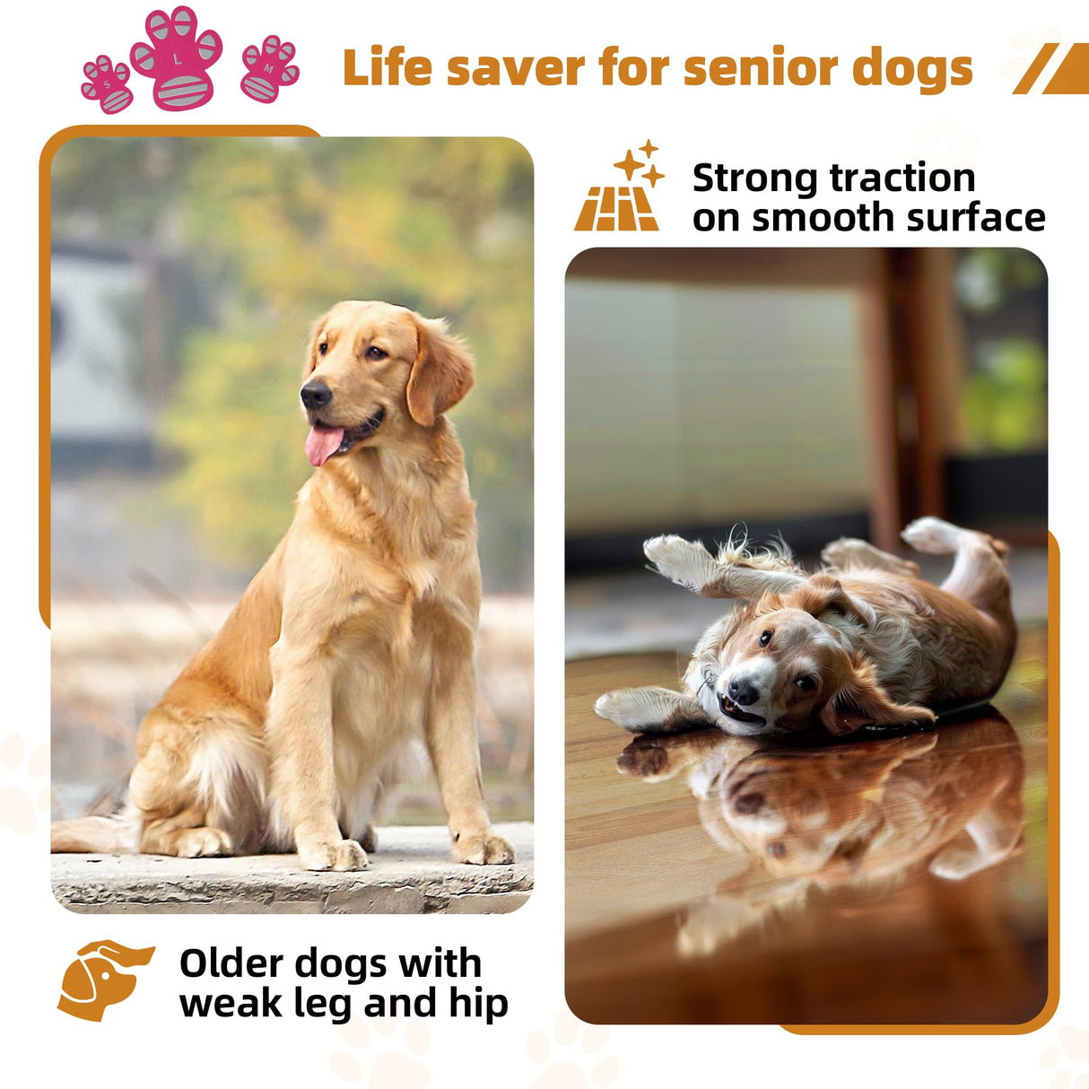 Anti-Slip Dog Paw Protector Pads for Senior Dogs, Dog Paw Adhesive Pads on Hardwood Floor,Senior Pets Essentials with Strong Traction,Puppy Grippers,Pink,12 Sets 48 pc L