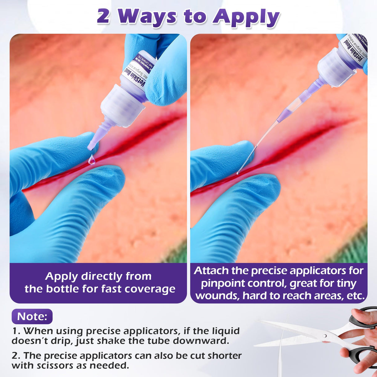 1 Pack 3ml Veterinary Surgical Skin Glue with 10 Precise Applicators, Strong Surgical Adhesive, Blue-Tinted Animal Tissue Wound Glue, Fast Bleeding Control and Waterproof Wound Sealant for Pets