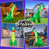 zukakii 13Ft Giant Halloween Dinosaur Inflatable Decorations, Bite Large Pumpkin with Witch Hat Build-in LED Light Strong Blower Huge Blow Up Yard Clearance Decor for Outdoor Indoor Holiday Party Yard