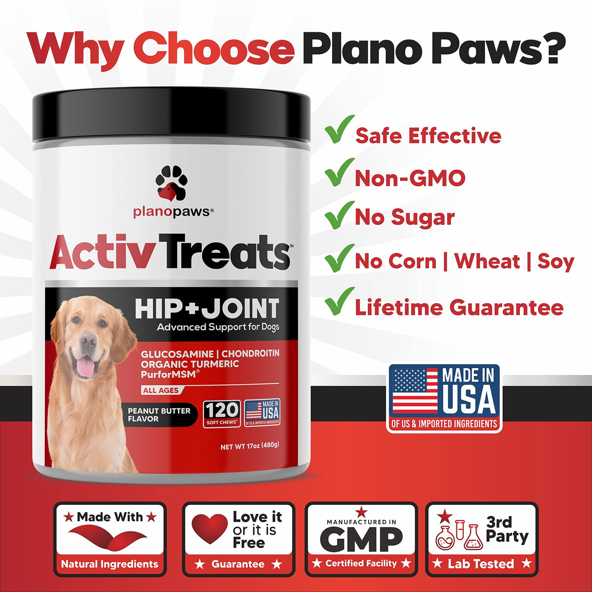 Glucosamine for Dogs Hip and Joint Supplement - Safe Joint Support for Dogs - Dog Joint Supplement with Glucosamine Chondroitin MSM Turmeric for Dogs - 120 Joint Care Chews for Dogs ActivTreats