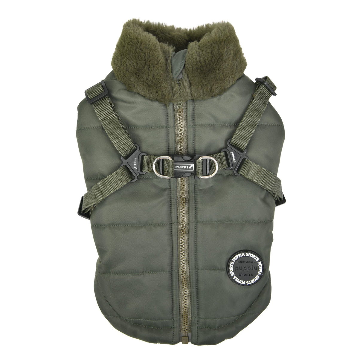 Puppia Donavan Winter Dog Coat with Integrated Harness No Pull Cold Weather Waterproof Warm Fleece Back Zipper for Small & Medium Dog, Khaki, X-Large