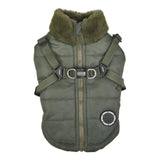 Puppia Donavan Winter Dog Coat with Integrated Harness No Pull Cold Weather Waterproof Warm Fleece Back Zipper for Small & Medium Dog, Khaki, X-Large