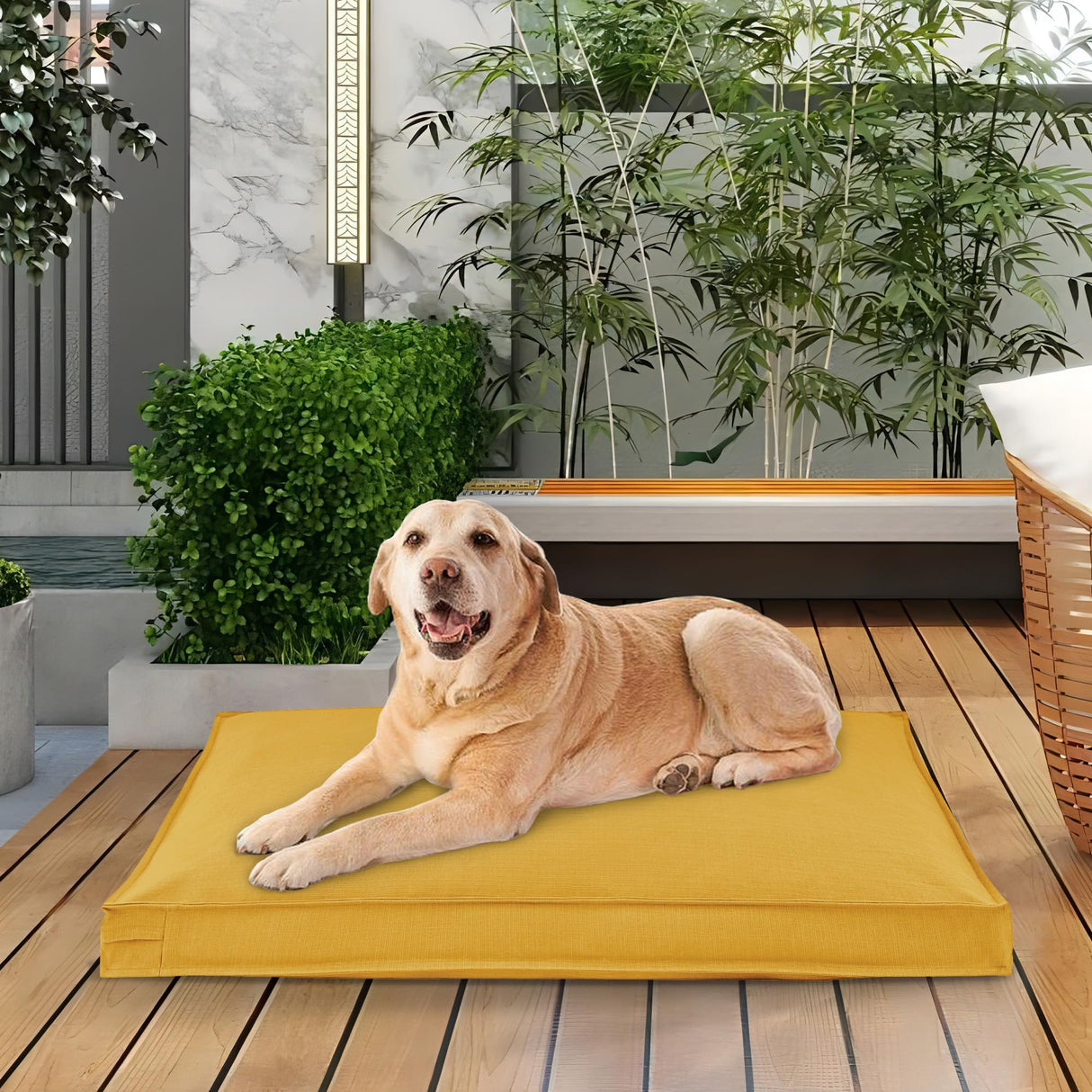 VENESSCO Dog Bed Covers Replacement Washable, Waterproof Dog Bed Cover with Zipper, 44Lx32Wx3H inch Durable Oxford Pet Bed Cover for Outdoor/Indoor Use, Cover Only, Yellow