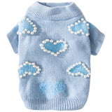 Winter Dog Sweater with Heart Shaped Pearl Decoration Thick Puppy Sweater for Small Dogs Pet Coat Dog Birthday