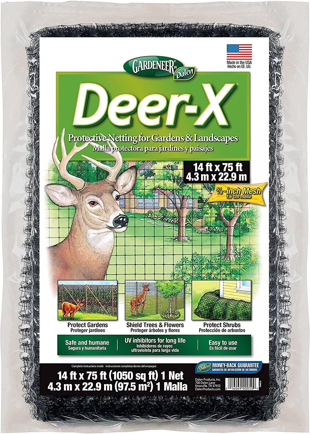 Dalen Deer X Protective Netting for Gardens and Landscapes - 14′ x 75′ - Strong and Durable 3/4″ Polypropylene Mesh with UV Inhibitors