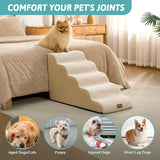 COZY KISS Dog Stairs for Small Dogs 19.7"H, 5-Step Sturdy Foam Dog Steps for Couch, Bed or Sofa, Curved Pet Stairs for Puppy and Older Cat, Doggie Ladder with Washable Cover, 15.7x33x19.7 inch, Beige