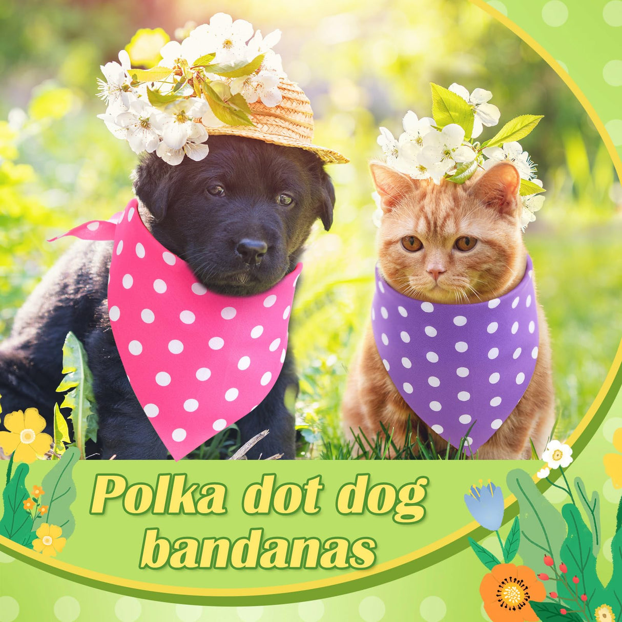 Sanwuta 50 Pcs Easter Polka Dot Dog Bandanas Bulk Pastel Polka Dots Bandanas for Dogs Triangle Kerchief Bib Scarf Set for Pet Costume Photo Props Accessories Pet Shops Adoption Events, 5 Styles