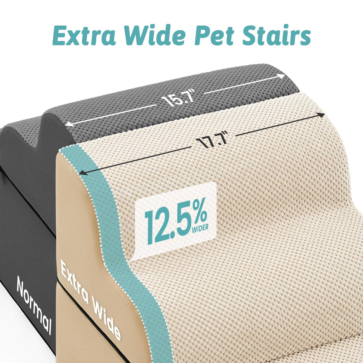 COZY KISS Detachable Curved Wide Dog Stairs 19.7" H, 4 Step Small Dog Step for Puppy or Older Cat, Ramp for Bed, Sofa, Couch or Chair, Ladder with High Density Foam, 17.7x28.3x19.7 inch, Beige