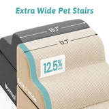 COZY KISS Detachable Curved Wide Dog Stairs 19.7" H, 4 Step Small Dog Step for Puppy or Older Cat, Ramp for Bed, Sofa, Couch or Chair, Ladder with High Density Foam, 17.7x28.3x19.7 inch, Beige